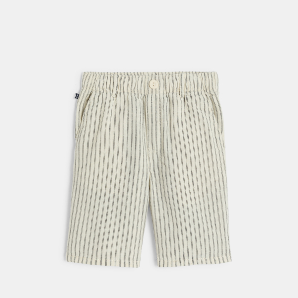 شورت برمودا مقلم من الكتان للأولاد، اللون بيج